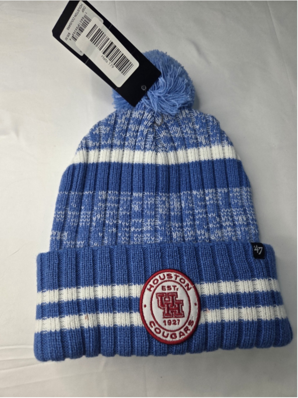 '47 Houston Cougars Cuffed Pom Knit Beanie Blue White Est. 1927 NWT #179